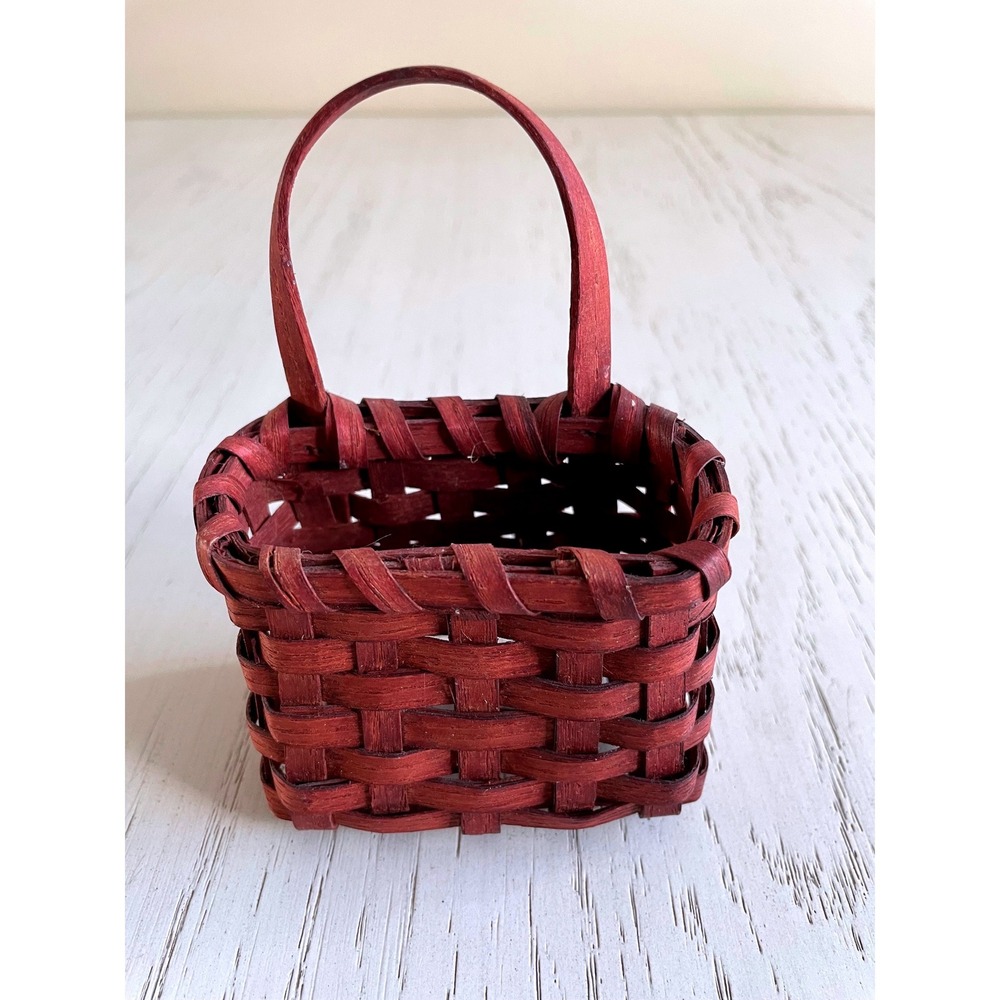Vintage Basketville Miniature Rectangular Splint Basket Dark Red Paint